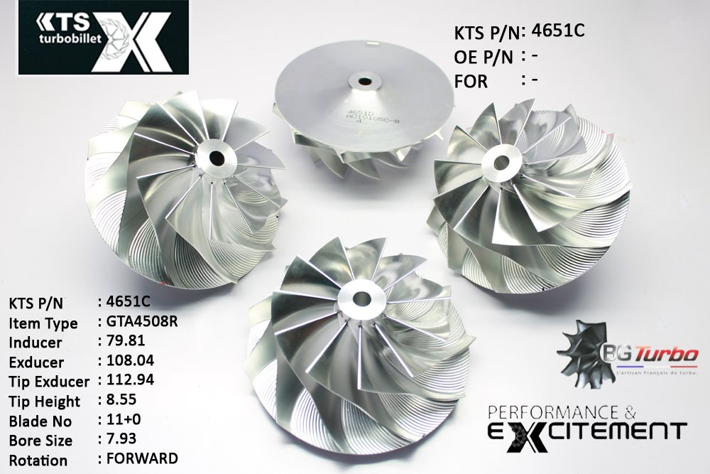 Turbo ROUE FORGÉE MFS PERFORMANCE - 11+0 PALES - INDUCER : 79,81 - EXDUCER : 108,04 - TYPE : GTA4508RANGLE : 55° - ROTATION : Forward - SUPER BACK : 6,2 - BORE SIZE : 7,93
